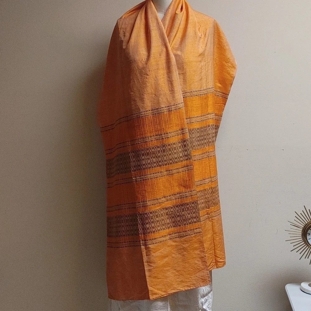 Final $ Duponi Raw Silk Scarf Wrap in Orange